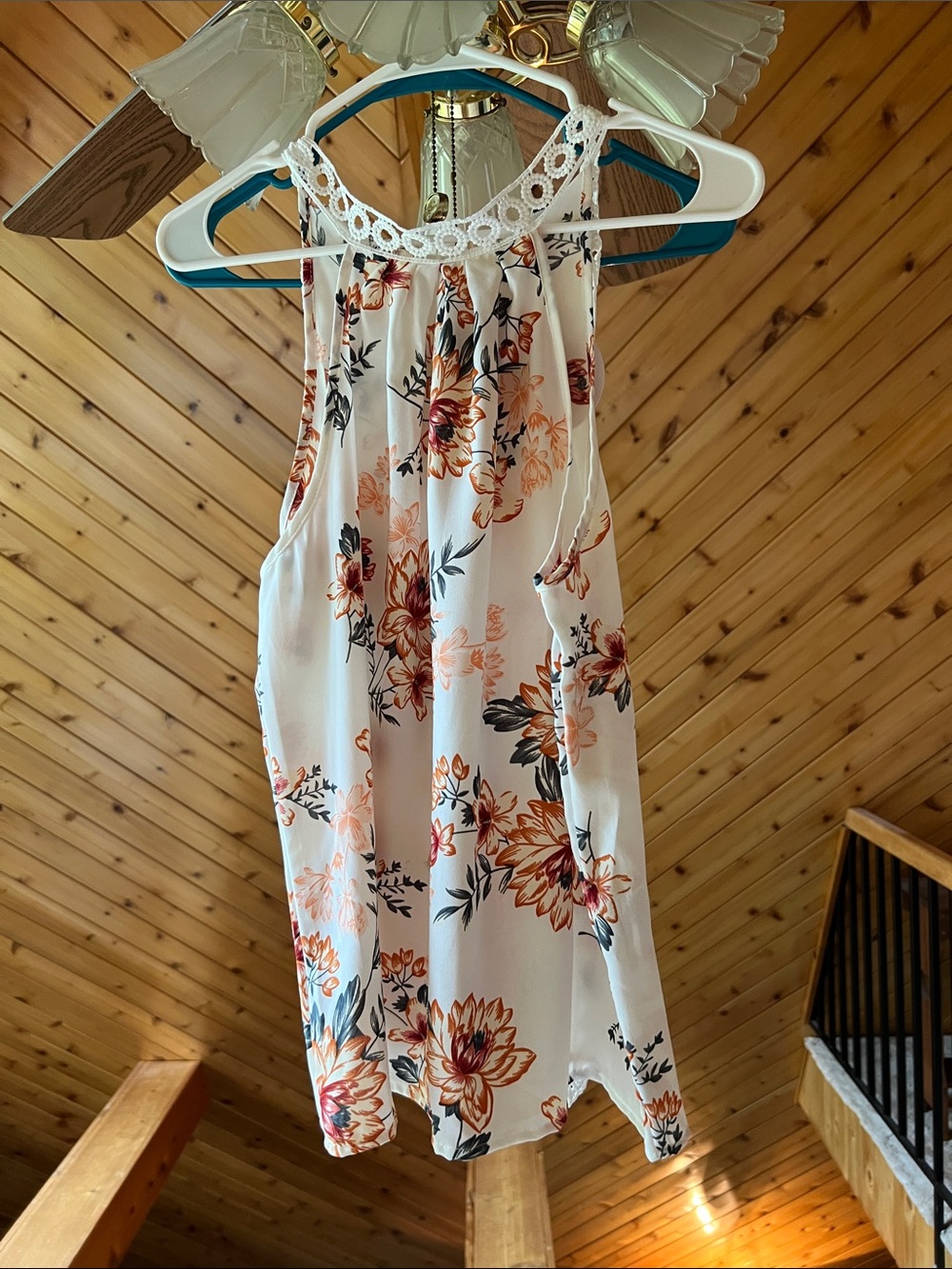 SHEIN White Floral Crochet Halter Camisole with Peach & Brown Blooms